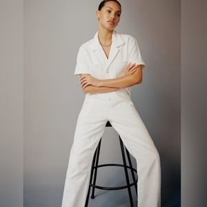 Reformation %100 Cotton Morgan Twill Boiler Suit Jumpsuit in Ivory Size 2